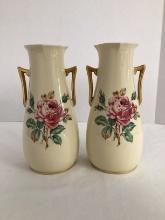 Pair of 1940s Eton China Handled Vases