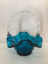 Fenton Teal Basket with Clear Handle
