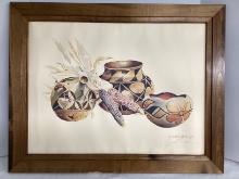 Secundino Sandoval Hand Signed Print of Southwestern Pottery and Corn