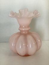 Fenton Pink Melon Vase with Ruffled Edge