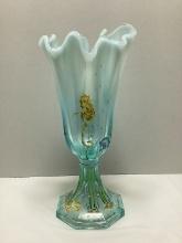 Fenton Hand Painted "Underwater Dream" Swung Vase with Pedestal