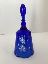Fenton Hand Painted Cobalt Blue Glass Bell