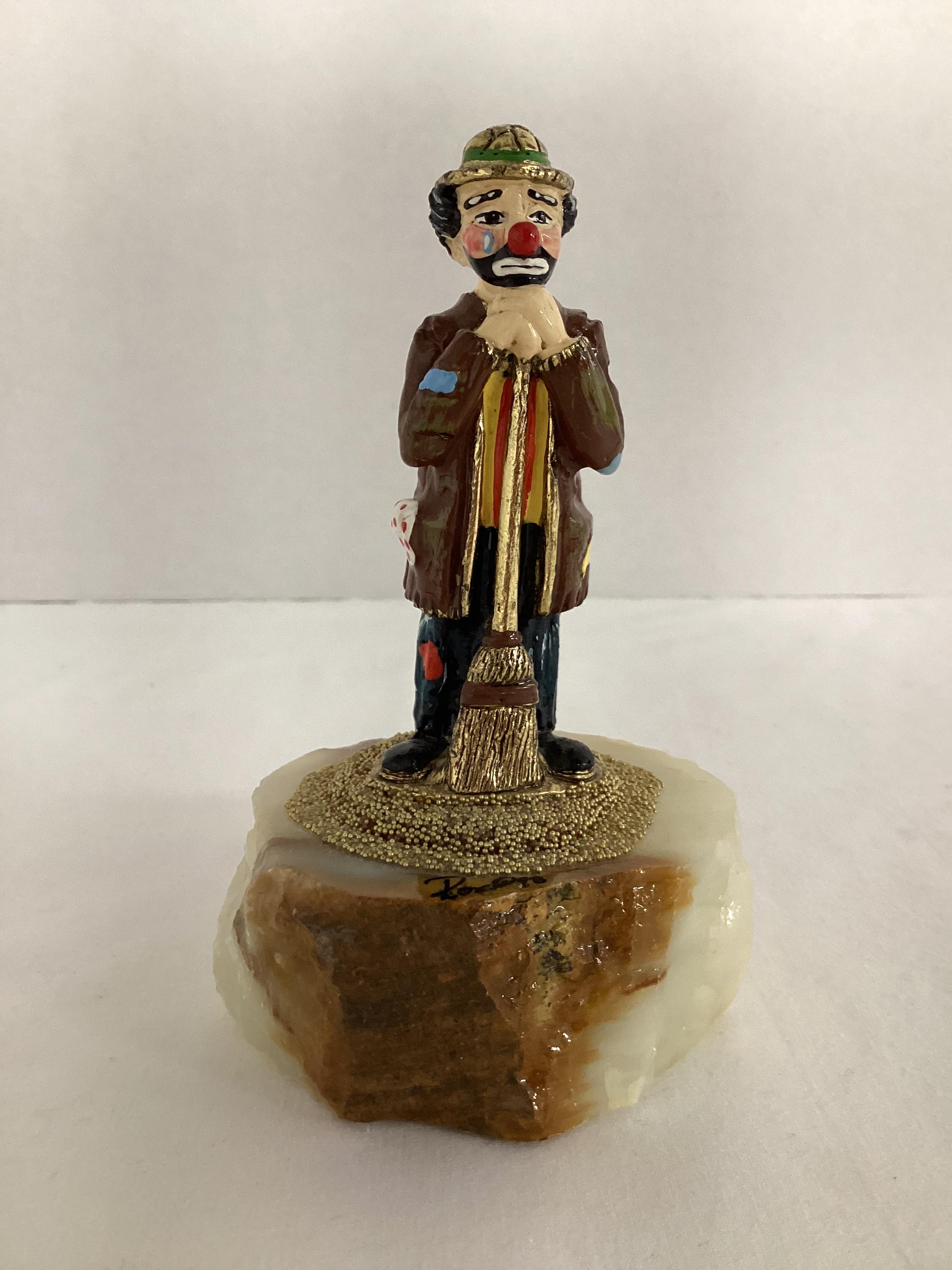 Ron Lee "Sad Hobo Clown" Metal Clown Sculpture on Stone Base
