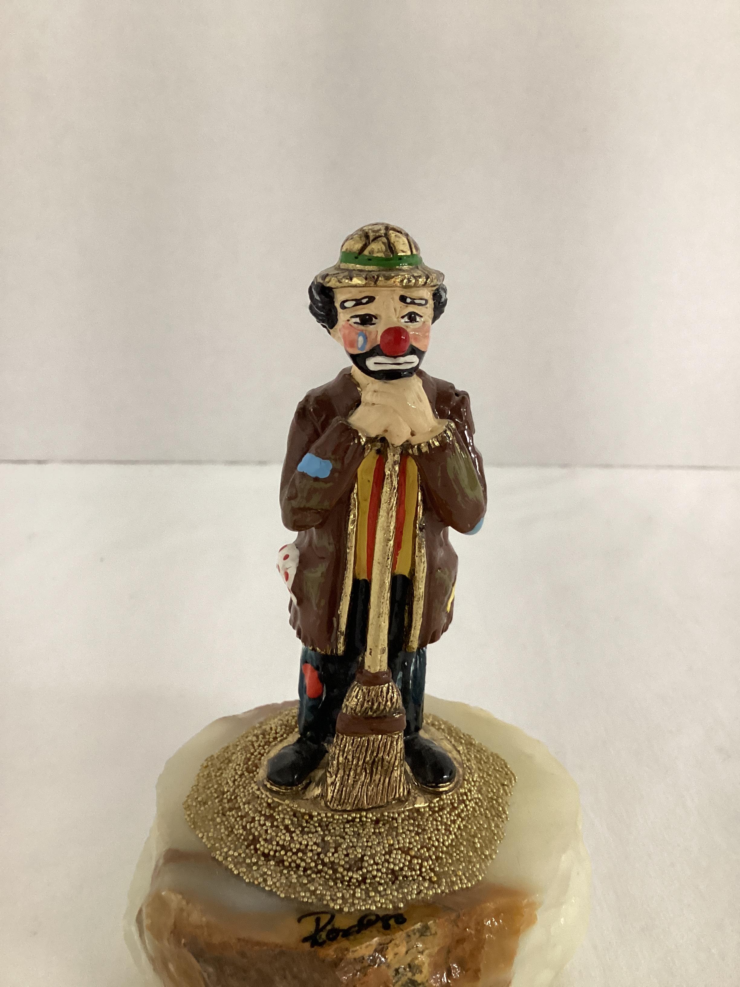 Ron Lee "Sad Hobo Clown" Metal Clown Sculpture on Stone Base