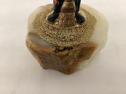 Ron Lee "Sad Hobo Clown" Metal Clown Sculpture on Stone Base