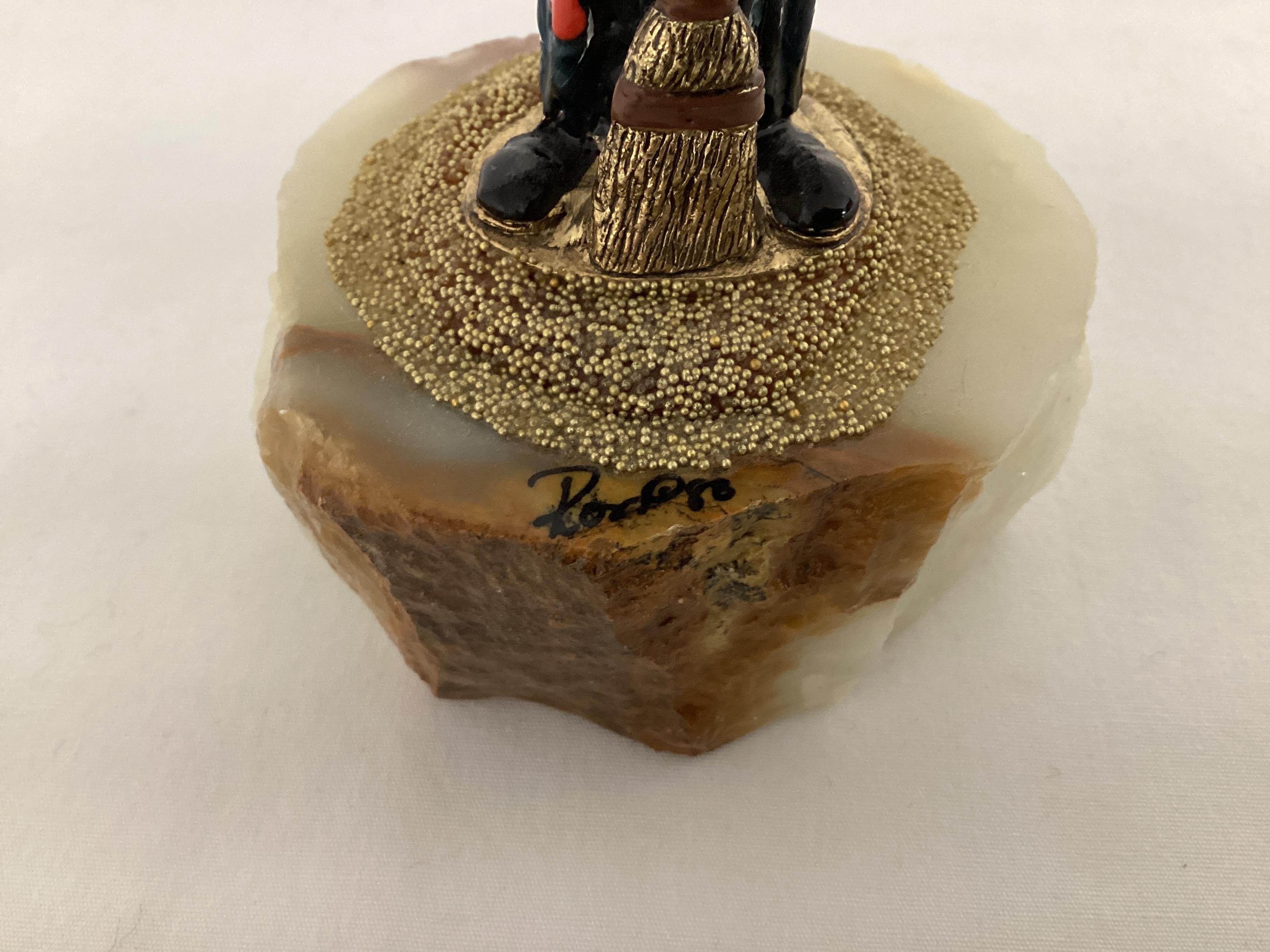Ron Lee "Sad Hobo Clown" Metal Clown Sculpture on Stone Base