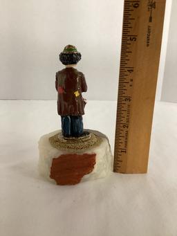 Ron Lee "Sad Hobo Clown" Metal Clown Sculpture on Stone Base