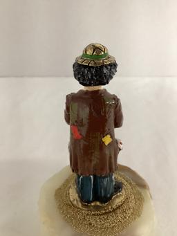 Ron Lee "Sad Hobo Clown" Metal Clown Sculpture on Stone Base