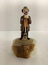 Ron Lee "Sad Hobo Clown" Metal Clown Sculpture on Stone Base