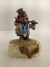 Ron Lee Hobo Bear Metal Clown Sculpture on Stone Base