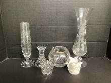 Candlesticks, Bowl, and Glass Vases