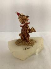Ron Lee Circus Dog Metal Clown Sculpture on Stone Base