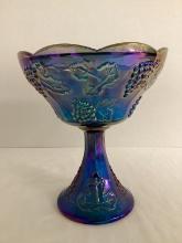 Blue Harvest Carnival Glass Compote