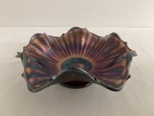 Cobalt Blue Ruffled Edge Carnival Glass Bowl
