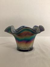 Cobalt Blue Holly Carnival Glass Vase