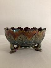 Fenton Leaf Carnival Glass Footed Bowl