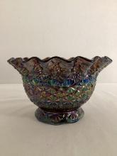 L.E. Smith Daisy and Button Carnival Glass Ruffled Edge Dish