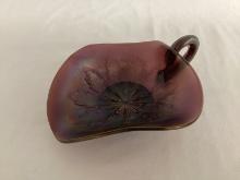 Amethyst Leaf Rays Carnival Glass Handled Dish