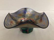 Cobalt Blue Holly Carnival Glass Vase