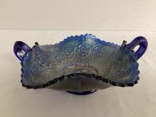 Cobalt Blue Persian Medallion Carnival Glass Handled Dish
