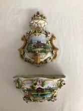 Porcelain Wall Mount Lavabo with Applied Flowers