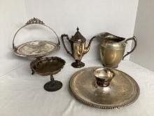Silverplate Pitcher, Coffee Pot, Tray, and More