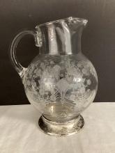 Duncan and Miller First Love Pattern Glass Pitcher with Sterling Silver Base