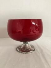 Gorham Red Glass Compote with Sterling Silver Base