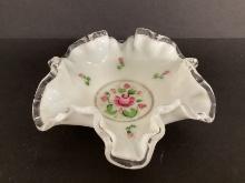 Silver Crest Hand Painted Roses  Ruffled Edge Dish
