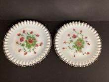 Two Silver Crest Ruffled Edge Plates with Hand Painted Roses