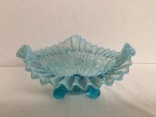 Blue Opalescent Ruffled Edge Bowl