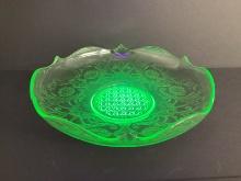Green Uranium Depression Glass Centerpiece Bowl