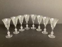 Eight Fostoria Corsage Clear Cordial Glasses