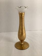 Floral Pattern Gold Decorated Glass Bud Vase