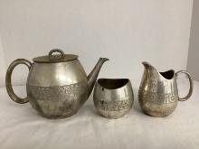 Silverplate Teapot with Creamer and Sugar