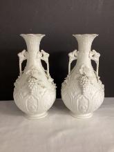 Pair of Porcelain Grape Vases with Handles