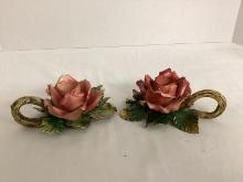 Two Italian Floral Candlesticks