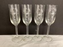 Four NFL Super Bowl XXV Tampa Bay Crystal Champagne Glasses