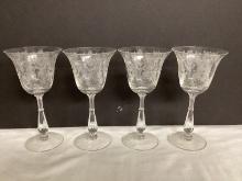 Four Tiffin Cherokee Rose Wine Glasses