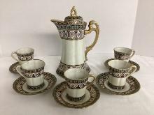 Chocolate Pot with Five Cups and Saucers