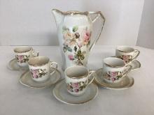 Bavarian Pitcher with Five Cups and Saucers