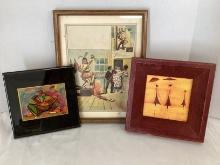 Vintage Framed Cartoon, Decorative Tile, and Framed Art