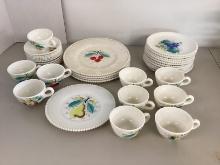 35 Pieces of Westmoreland Milk Glass Beaded Edge Fruit Pattern China