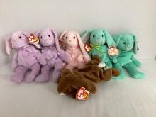 Ty Beanie Baby Rabbits - 2 Floppity, Hoppity, 2 Hippity, and Ears