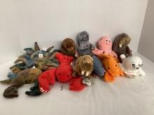 Ty Beanie Babies - 3 Claude, Seaweed, Pinchers, Paul, Crunch, Inky, Goldie, Slippery,
