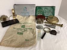 Brass and Wood Pedestals, Bank Bags, Camel Trinket Box, and More