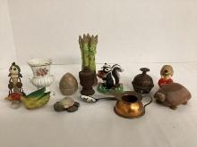 Miniature Vase, Brass Bell, Figurines, and More