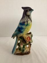 Vintage Blue Jay Bird with Flowers Figurine