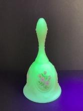 Fenton Hand Painted Custard Uranium Glass Bell with White Flowers
