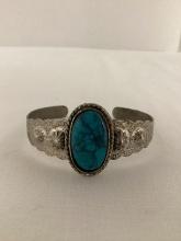 Metal Cuff Bracelet with Turquoise Look Center